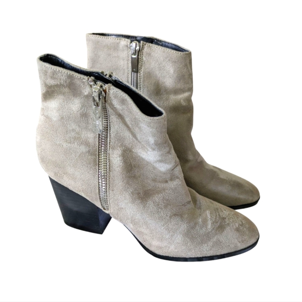 Nine West Neva2 Ankle Boot Gray‎ Faux Suede 3”Heel Size 10 Double Zip